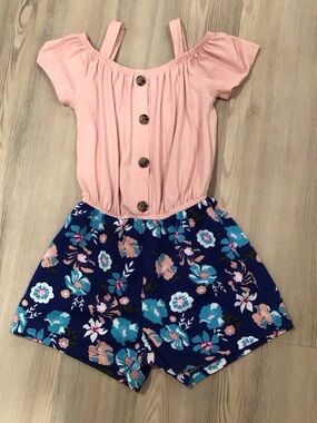 One Step Ahead Pink Top with Navy Floral Romper